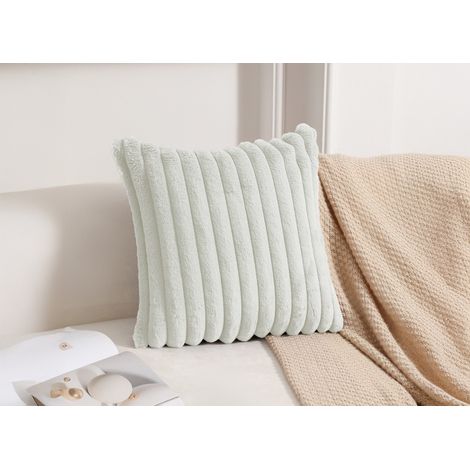 Coussin carré en velours côtelé effet fourrure blanc écrue 45x45 (1/2)