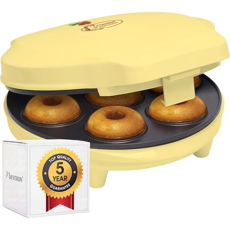 Appareil à donuts au Design Rétro, Mini-Machine à Donuts pour 7 petits Donuts, inclut Témoin de Cuisson & Revêtement Antiadhésif, 700 Watts, Sweet Dreams Collection, Couleur: Jaune (1/5)