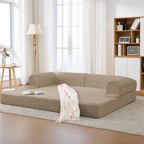 Canapé convertible 2 places - SOGEU - Lit banquette - Velours côtelé marron - 190x78x65 cm - Mousse haute densité (1/5)