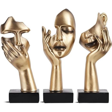 Set aus 3 Denkerstatuen, abstrakte Kunstskulptur in Gold und Schwarz, Bürodekoration, Neujahr (3 goldene Stücke) (1/5)