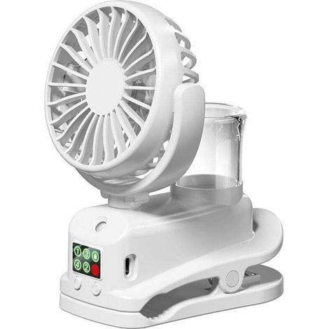 Mini-Ventilator mit Clip und LED-Anzeige, wiederaufladbar, 4 Geschwindigkeitsstufen, USB-Anschluss, ideal für Reisen, Büro und Camping (Weiß) - Crezuo (1/4)
