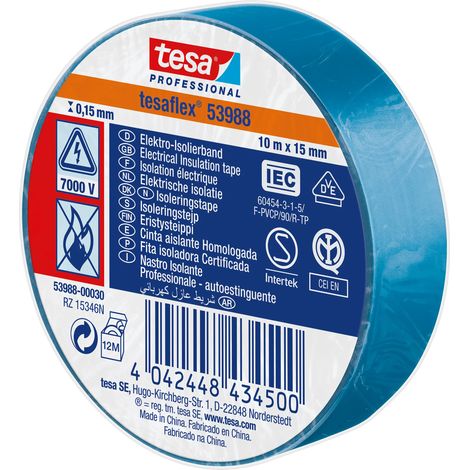 RUBAN D'ISOLATION ELECTRIQUE 53988 10 M X 15 MM BLEU - TESA - 53988-00030-01 (1/2)
