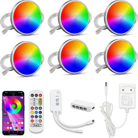 RGBW LED Showcase Lighting with Remote Control, Music Sync, 3 Control Methods, Colour Changing, Puck Lights Set of 6, Multicolour (1/5)
