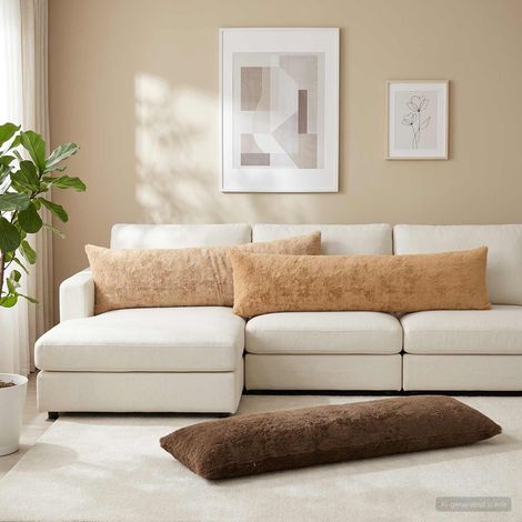 vidaXL Cushion Cover HEERLEN Light Brown 40 x 145 cm Faux Rabbit Fur (1/5)