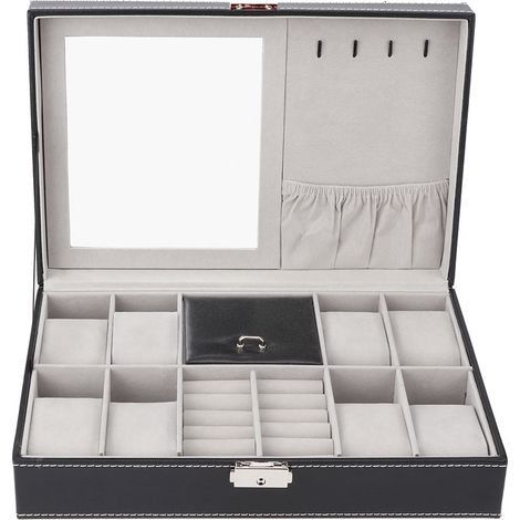 Boîte à bijoux et montres 8Grids avec miroir, présentoir et rangement pour collectionneurs (1/5)