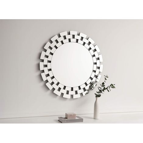 Miroir mural rond argenté 90 cm ALBA (1/5)