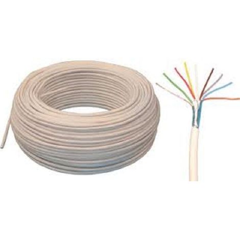Câble téléphonique 4 paires torsadées 5/10ème – Longueur 100 mètres – Norme CE agréé France Télécom – Gaine PVC couleur ivoire (1/2)
