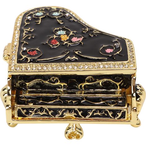 Boîte à bijoux miniature en émail en forme de piano, thème noir, en alliage peint à la main, idéale pour ranger et décorer les bijoux dans la chambre ou la salle de bain. (1/5)
