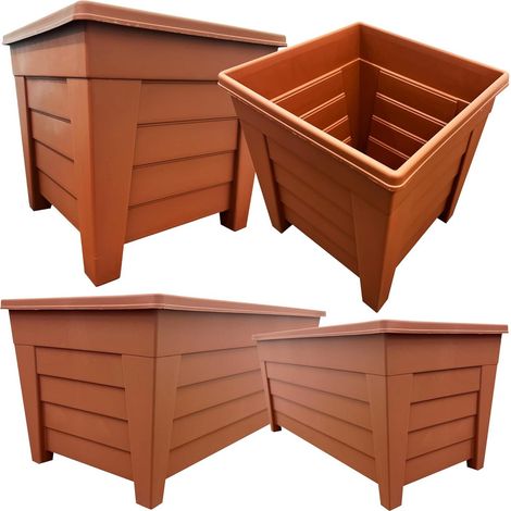 2 x Each BROWN Grosvenor Square 33cm & Long Grosvenor Troughs 55cm Planter Sets