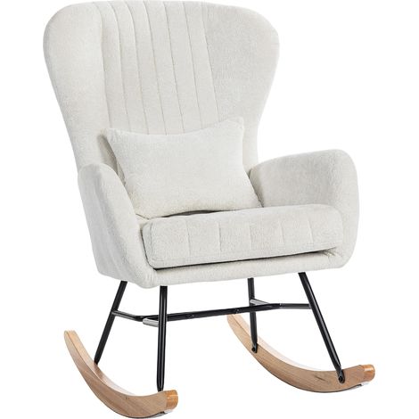 Fauteuil à bascule, rocking chair avec coussin, assise rembourré, dossier haut, 67 x 88 x 104 cm, blanc