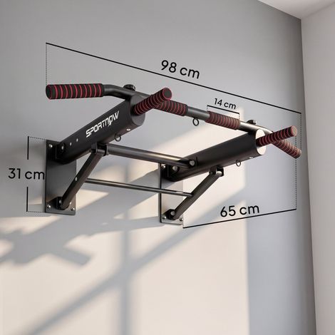 Barre de traction pliable avec poignées antidérapantes, fixation murale, charge max. 120 kg, 98 x 65 x 31 cm, noire (1/5)