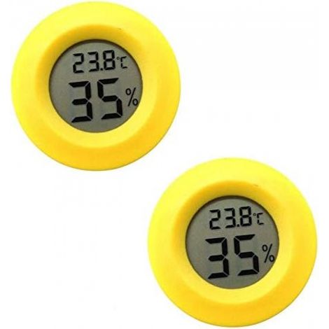 BEBUSINGOTO 2Pcs Mini Digital LCD Temperatur Feuchtigkeit Meter Thermometer Hygrometer Runde-Gelb