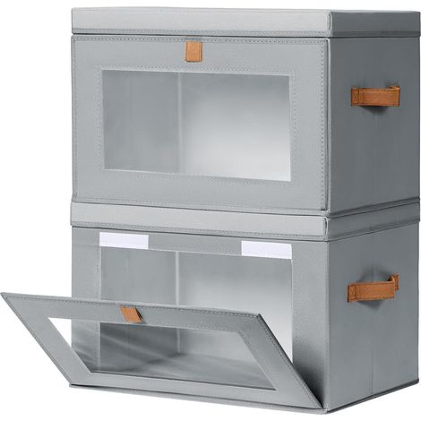 Boîte de Rangement avec Couvercle - Lot de 2 Caisse de Rangement en Tissu, 42 x 30 x 28 cm, Adaptés aux Meubles Cubiques, Pliables, Vêtements, Placard, Chambre, Chambre D'enfant, Gris (1/5)