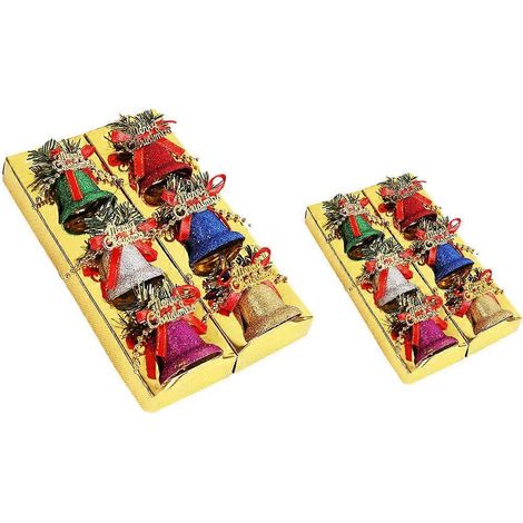 12 cloches scintillantes décoratives pour sapin de Noël (grandes et petites)-6x6x6cm-Red Green (1/2)