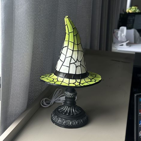 Lampe chapeau de sorcière LED peinte à la main - Décoration d'Halloween alimentée par USB avec effet lumineux, décoration de table gothique vintage pour (1/5)