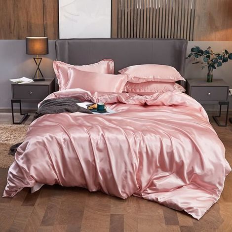 Ensemble Parure de lit Satin , 220x240cm Lisse Housse de Couette avec 2 Taies d'oreillers 5583cm + 1 Drap 230240CM, Couleur L (1/4)