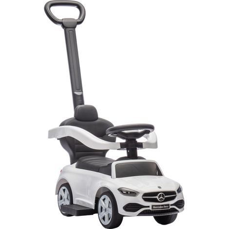 Porteur enfant 1–3 ans, barrière 360°, 91 x 40 x 83 cm, poussette convertible, PP acier, blanche, barre appui, volant