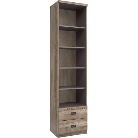 Bücherregal Abel mit 2 Schubladen, Holzoptik und Grau, 205cm (1/3)