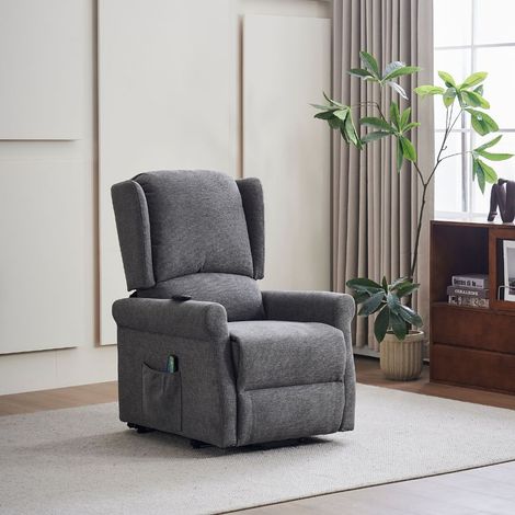 Tasmania Relaxsessel mit elektrischem Recliner, 2 Motoren und 8 Massagestellen, graues Gewebe