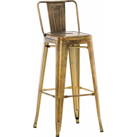 Taburete de bar x1 diseño industrial con respaldo y reposapiés en metal dorado 100005201 (1/5)