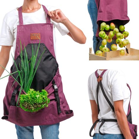 (purple) Harvest Apron, Canvas Fruit Picking Bag - Tablier De Rcolte Ajustable Et De Grande Capacit Avec Ouverture Infrieure Et Doubles Clips Pour (1/5)