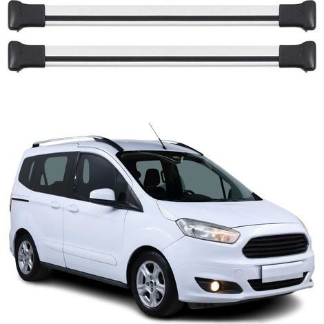 OMAC Barres de toit en aluminium pour Ford Transit Courier / Tourneo Courier I 2014-2022 – TÜV / DIN 75302:2019 – Charge max 75 kg – 2 barres Argent (1/4)