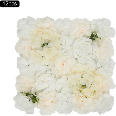 Lot de 12 panneaux muraux de fleurs artificielles, panneau floral dahlias hortensias et pivoines en tissu soie, mur de fleurs décoratif pour mariage, baptême, fond photo et fête - 42x42 cm (1/5)