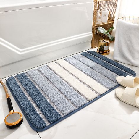 Tapis de bain antidérapant en microfibre, tapis de douche – Bleu – (1/5)