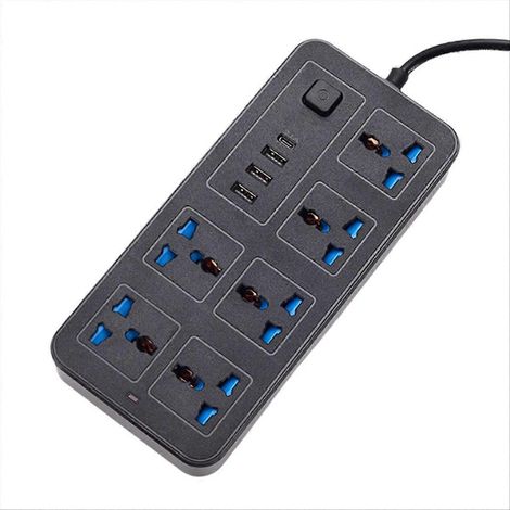 Multiprise universelle avec rallonge de 1,8 m, ports USB-C et USB, prise électrique multiple noire (1/5)