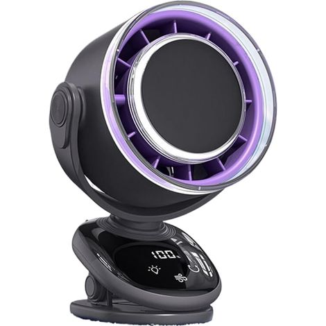 Petit ventilateur de bureau portable à clipserRotation à 180 degrés Rechargeable Silencieux avec écran LED-gris (1/5)
