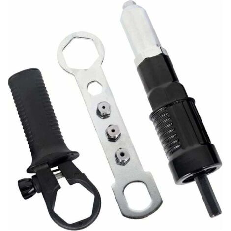 Adaptateur de Pistolet à Riveter électrique Adaptateur de perceuse à Riveter Outil d'écrou d'insertion de riveteuse avec tête de Rivet de diamètre 2.4/3.2/4.0/4.8mm et clé à poignée Noire (1/5)