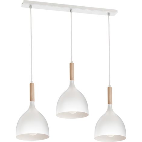 Suspension barre blanche bois table 3xE27 Noak Luminex