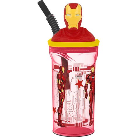 Bicchiere con Cannuccia The Avengers Iron Man Rosso 3D (1/5)