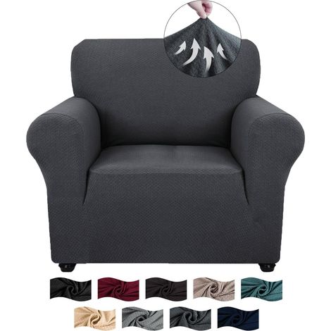 Single Armchair Cover with Armrests, Jacquard Stretch Sofa Cover, Universal Non-Slip Sofa Cover, Sofa Cover for Dogs and Cats, Washable, Dark Grey (1/5)