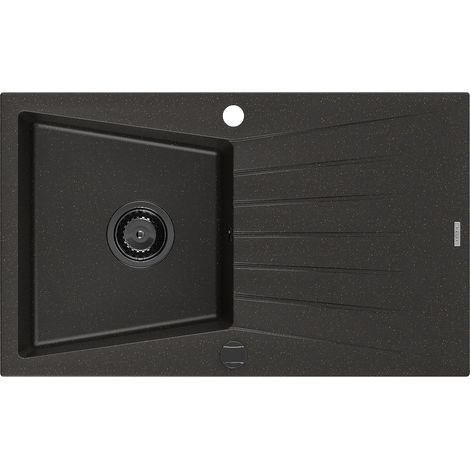 Mexen Cesar évier en granit à 1 cuve avec égouttoir 775 x 470 mm, Noir/Or métallique, siphon Noir - 6514771010-75-B (1/5)