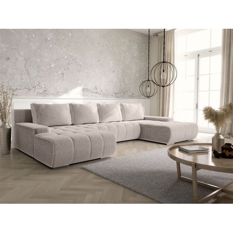 Wohnlandschaft Sofa mit Schlaffunktion VOGAR Stoff Poso Creme (1/4)