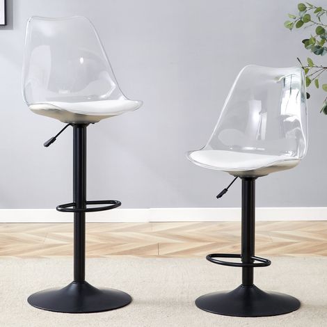 Lot de 2 tabourets de bar réglables modernes dossier transparent siège cuir PU pivotant 360° (1/5)