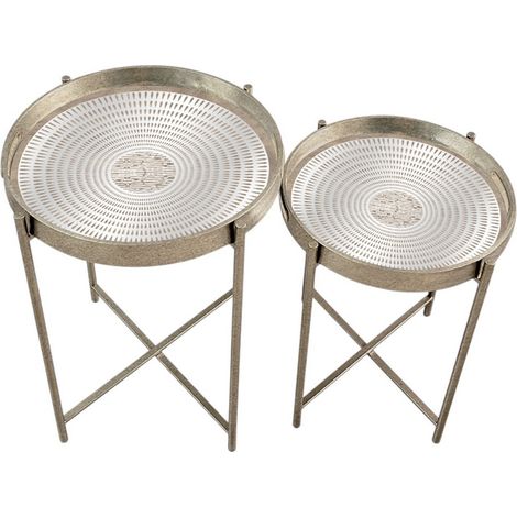 43/53cm Round Tables (Set of 2) - Silver-gold Metallic Frame - L36 x W36 x H45 cm