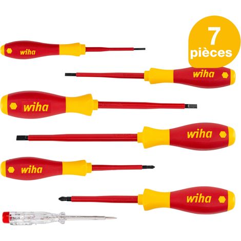 Wiha Jeu de tournevis SoftFinish® electric Fente, Phillips 7 pcs (00834)