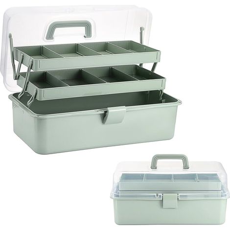 3-stöckige Aufbewahrungsbox – Bastel-Organizer – Aufbewahrungsbox – Werkzeugkasten – Näh-Organizer – 3 Fächer – Kunststoff – Dunkelgrün (1/5)