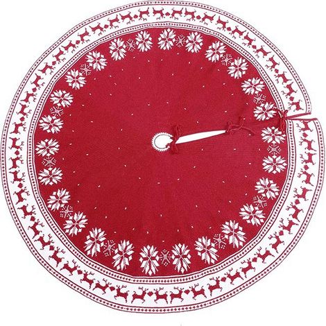 Jupe Pour Arbre De Noël - Tricotée - Rouge - Diamètre 122 cm - Pour Arbre De Noël - 1 Pièce (1/5)