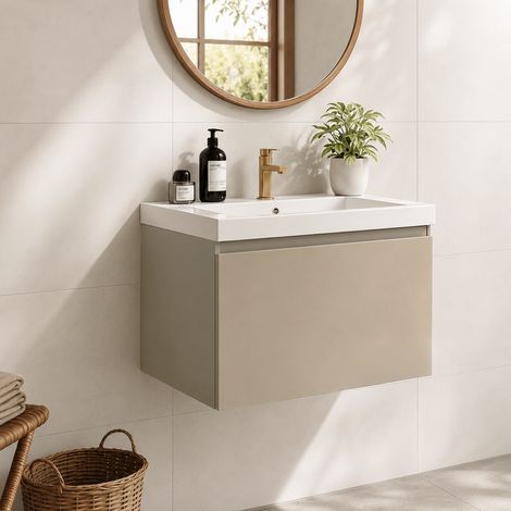 LOMAZOO meuble de salle de bain Modena Greige - lavabo blanc - (1/5)