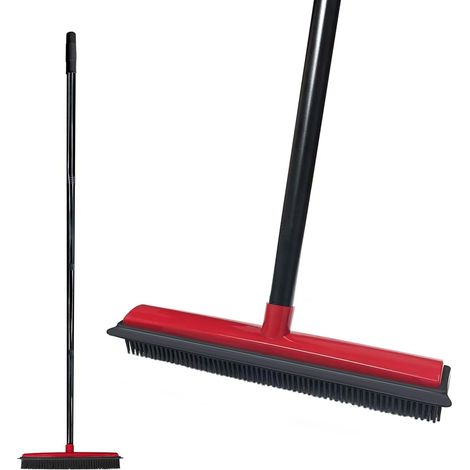 Balai en Caoutchouc avec Manche - pour enlever Les Poils d'animaux de Chats et de Chiens - pour sols, Tapis, carrelage, fenêtres et Jardins - Rouge (1/5)