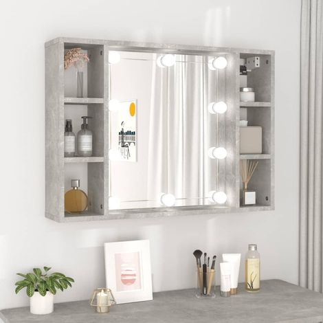 Armoire à miroir avec LED, Armoire de Salle de Bain, Armoire de Rangement Murale Gris béton 76x15x55 cm HYB85956 (1/5)
