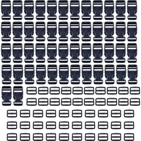 50PCS Latérale en Plastique Mini Boucles,Pouce Boucles Réglables 15mm Noires Latérales en Plastique Enfichables pour Paracord Bracelets,Collier de Chien Sangle,Sangles de Sac à Dos (1/5)