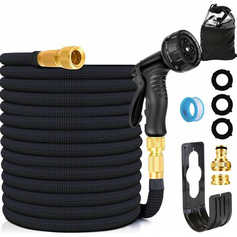 Tuyau d'arrosage extensible avec pistolet pulvérisateur à 10 modes, tuyau d'arrosage avec connecteur en laiton de 1,27 cm et 1,9 cm – Tuyau extensible multi-usage, tuyau d'arrosage rétractable (1/5)