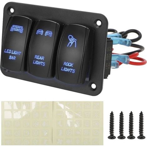Rocker switch control panel, 2/3 position rocker switch, 12V/24V, car/yacht modification switch with LED light - 3-position blue - (1/4)