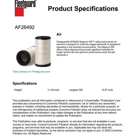 FILTRE A AIR FLEETGUARD AF26492 EQUIVALENT HIFI SC90039