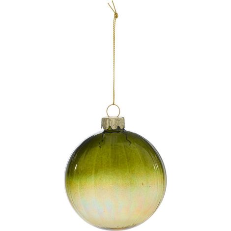 Boule de Noël en verre verte striée D. 80 mm - Feeric lights & christmas (1/2)