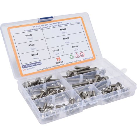 Kit de 70 Vis M5 à Tête Cylindrique Hexagonale avec Collerette, Boulons en Acier Inoxydable, Lot de Fixations (1/5)